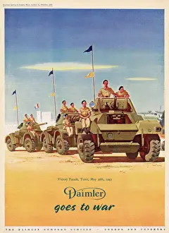 Wwii Prints: Daimler Goes to War. Advertisement for Daimler Company Limited showing the Victory Parade