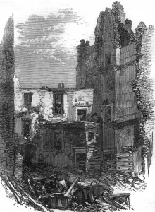 1867 Prints: Damage to houses in Corporation Lane