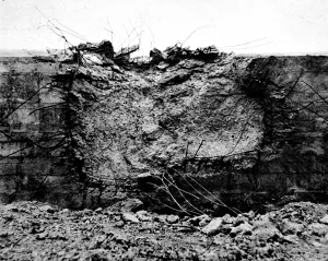 Tank Prints: Damaged Concrete Wall, France; Second World War, 1944