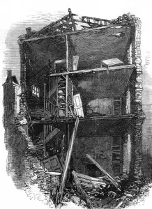 Prisoners Prints: Damaged house interior in Corporation Lane