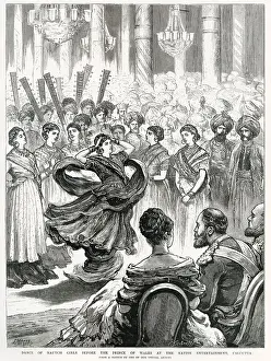 Edward Prints: Dance of nautch girls before the Prince of Wales at the native entertainment at the Villa of Belgatchia in Calcutta