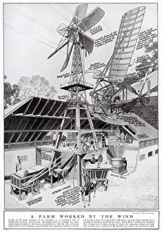 Driving Prints: A Danish farm using wind-power in lots of their equipment: threshing machine