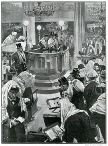 Worshippers Prints: Day of Atonement at Houndsditch Synagogue, London 1901