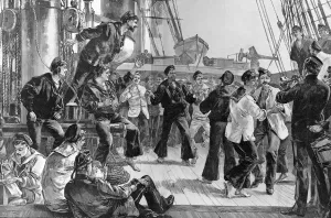 Images Dated 7th July 2004: On the deck of a warship, Hands to Dance and Skylark, 1889