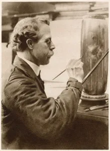 Works Prints: Decoration of ware: an artist painting a vase. Date: 1913