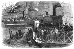 Steamers Prints: Departure of the army works corp from London Bridge for Crim