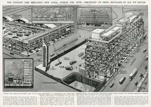 Section Prints: Design for the new Headquarters of the London Fire Brigade