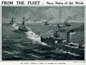 Prewar Prints: Destroyer at target practice by G. H. Davis