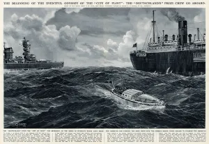 Aboard Prints: Deutschland crew go aboard City of Flint by G. H. Davis