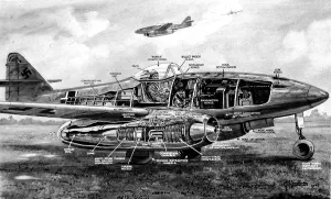 Air Plane Prints: Diagram of a German ME-262 Airplane, Second World War, 1945