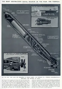 G H Davis Illustrations Prints: Diagram of a torpedo by G. H. Davis