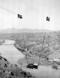 Machinery Prints: Dinky engine slung from cables in New Mexico