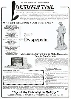 1901 Prints: Doctors remedy use Lactopeptine reliving indigestion and dyspepsia