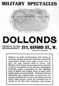 Accessories Prints: Dollonds military spectacles advertisement, WW1