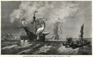 1588 Prints: Drake taking the Spanish Galleon Capitana 1588