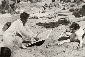 Beach Prints: Drawing a borzoi on the beach at Biarritz