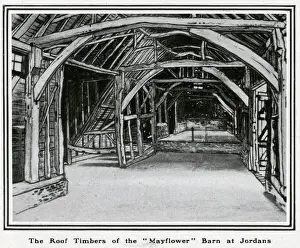 Interior Prints: Drawing by R. Borlase Smart of the ancient barn at Jordans Hostel