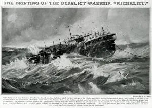 Loose Prints: Drifting derelict warship, Richelieu, by G. H. Davis