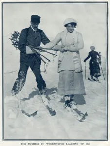 Mar17 Prints: The Duchess of Westminster learning to ski