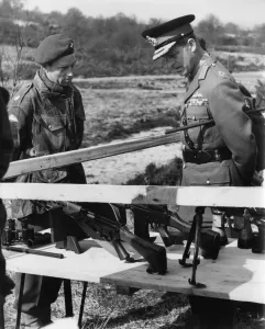 Camp Prints: Duke of Edinburgh inspecting paratroopers weapons