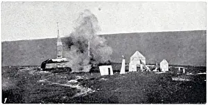 Military Prints: A dummy village made of canvas used for Artillery practise with Lyddite shells - near Okehampton
