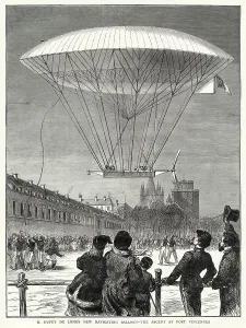 Paris Prints: Dupuy de Lome's dirigible at Fort Vincennes, Paris. Date: 1872