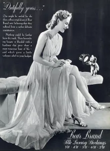 White Prints: Dutifully yours Silk luxury stockings. Date: 1940