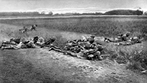 Indian Prints: On duty with the allies in France: Indian Infantry taking cover while attacking