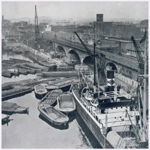 1920s Prints: East London and Regents Canal Dock in Limehouse, showing barges waiting for access to