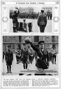 Football Prints: The East Surreys football dribbled in a charge, WW1