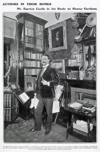 Interior Prints: Egerton Castle (1858 - 1920), writer and fencer, pictured posing in his study at his home