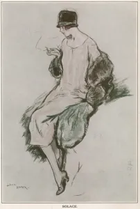 Pink Prints: Elegant young woman sits smoking -- Solace