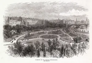 Charing Prints: Embankment Gardens (near Charing Cross Station). Date: 1872