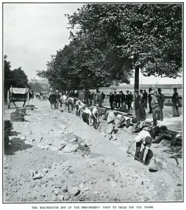 Works Prints: Embankment torn to pieces for the trams 1906
