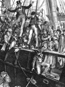 1869 Prints: Emigrant Ship leaving for the USA, 1869