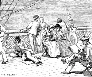 Ocean Prints: Emigrants enjoying fine weather on the deck of their ship, 1