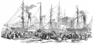 Dock Prints: Emigration. Departure of the Nimrod and Athlone Steamers