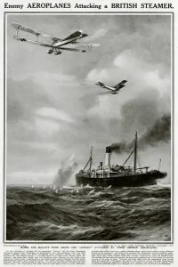 Firing Prints: Enemy aeroplanes attack British steamer by G. H. Davis