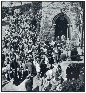 German Prints: Enemy aliens queue to register outside church, Sept 1939