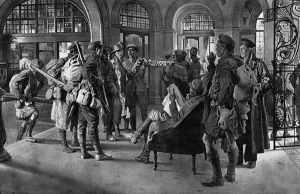 Leave Prints: Entrance hall of the Union Jack Club by Matania, WW1