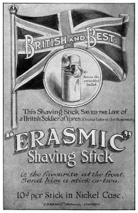 Soap Prints: Erasmic shaving stick advertisement, WW1