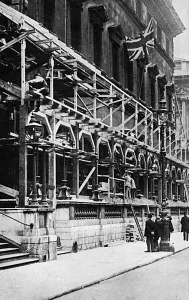Platforms Prints: Erecting coronation seats in front of Reform Club