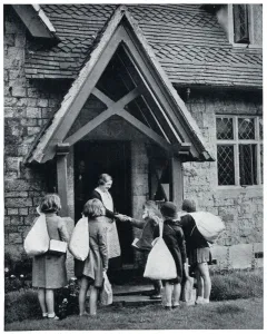 Boys Prints: Evacuees receive their kit bags in the country 1939