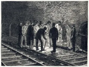 Charing Prints: Examination of underground railway tunnel after explosion