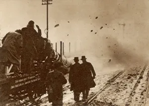1947 Prints: Experiment with jets to clear away snow in Wales, 1947
