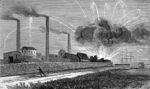 29th Prints: Explosion at a rocket factory at Woolwich Arsenal. Rockets f