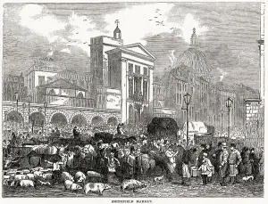 Exterior Prints: Exterior view of Smithfield Meat Market in London