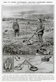 1919 Prints: Farmers in France cultivating the ground after World War One were finding unexploded
