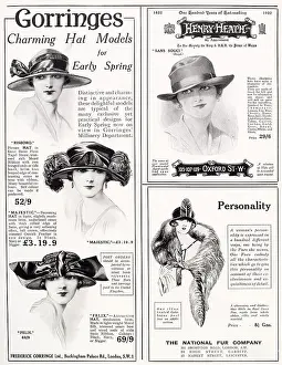 Twenties Prints: Three fashion adverts for women's fashionable hats and fur stoles from The Tatler January 1923