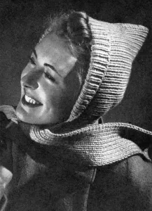 Knitting Prints: Fashion hood photograph, Britannia and Eve magazine, 1939